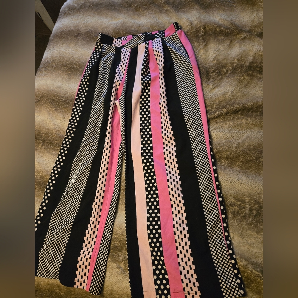 Cross over front nylon dress pants.